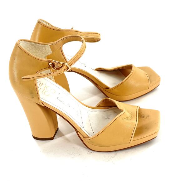 Franco Sarto Dima Heels 6 Tan Nude Leather Beige Block Heel Sandals - Picture 4 of 6